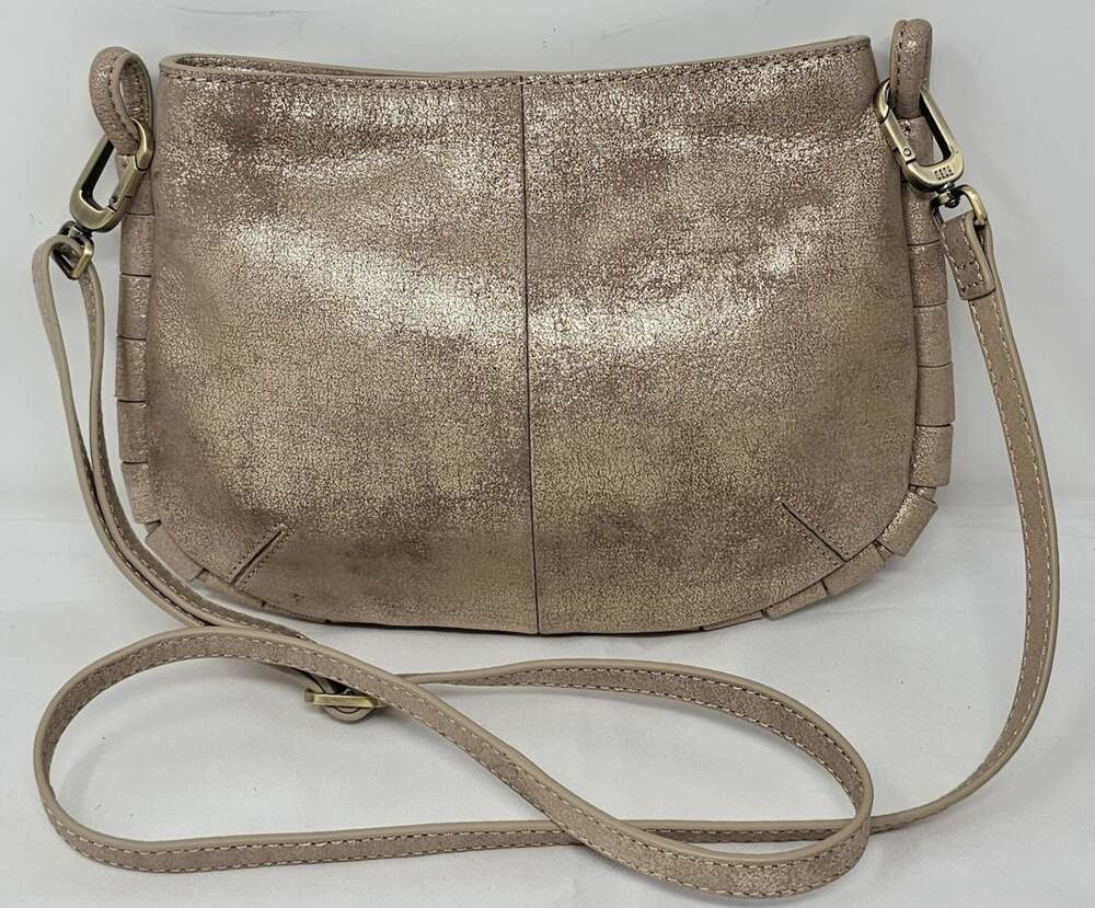 Hobo Phoebe Brushed Metallic Leather Small Crossbody Bag Gilded Beige NWOT